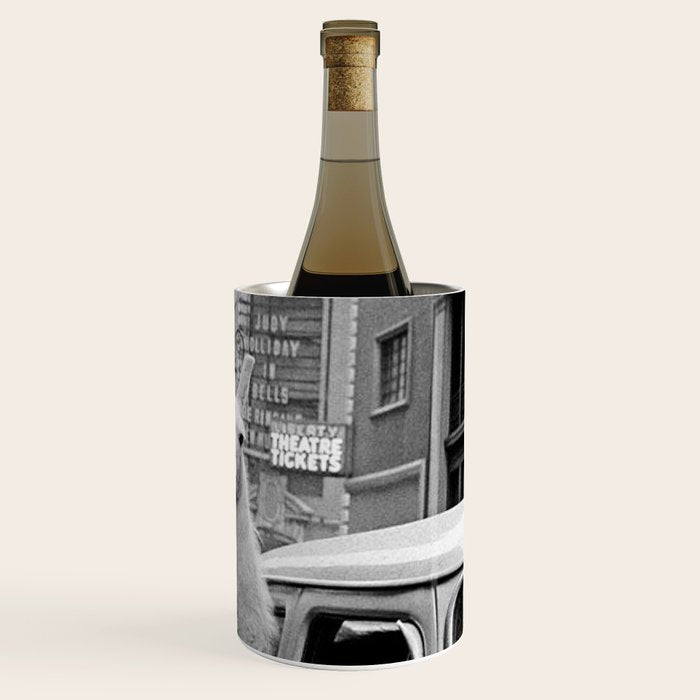  llama in times square print - a llama in times square-Llama Riding in Taxi, Black and White Vintage Wine Chiller Gallery Image 3