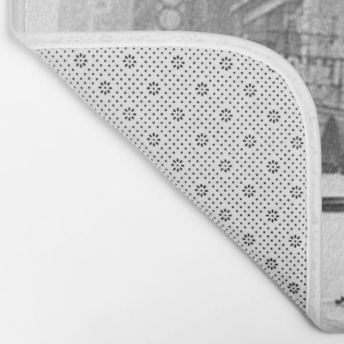  llama in times square print - a llama in times square-Llama Riding in Taxi, Black and White Vintage Bath Mat Gallery Image 2