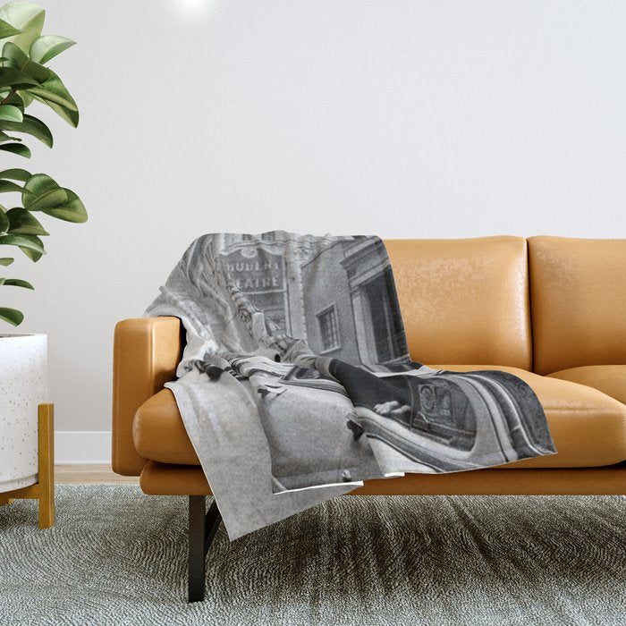  llama in times square print - a llama in times square-Llama Riding in Taxi, Black and White Vintage Throw Blanket Gallery Image 1