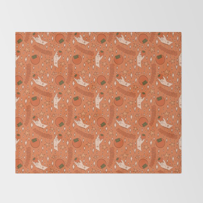 Aquarius Persimmon Print Throw Blanket Gallery Image 2