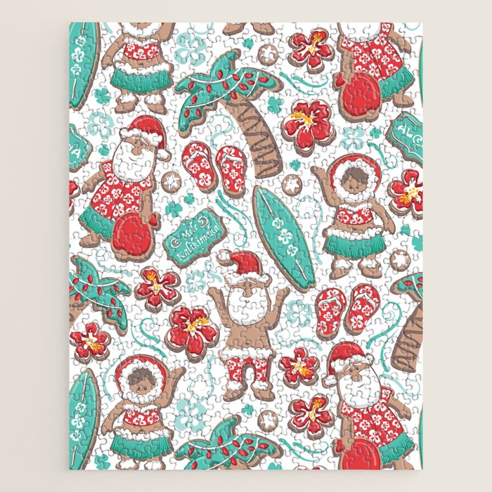 Mele Kalikimaka Hawaiian Christmas gingerbread cookies // white background Jigsaw Puzzle Gallery Image 1