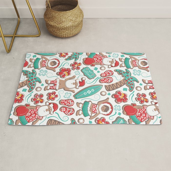 Mele Kalikimaka Hawaiian Christmas gingerbread cookies // white background Rug Gallery Image 1