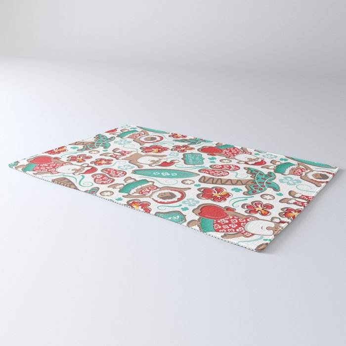 Mele Kalikimaka Hawaiian Christmas gingerbread cookies // white background Rug Gallery Image 3