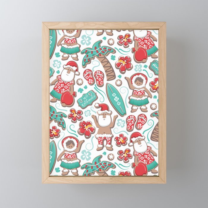 Mele Kalikimaka Hawaiian Christmas gingerbread cookies // white background Mini Art Print Gallery Image 1