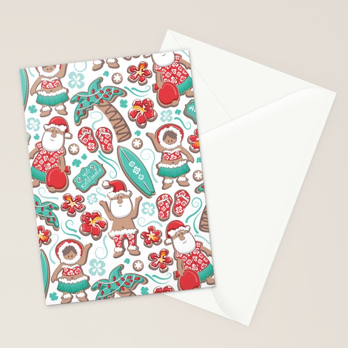 Mele Kalikimaka Hawaiian Christmas gingerbread cookies // white background Stationery Card Gallery Image 2