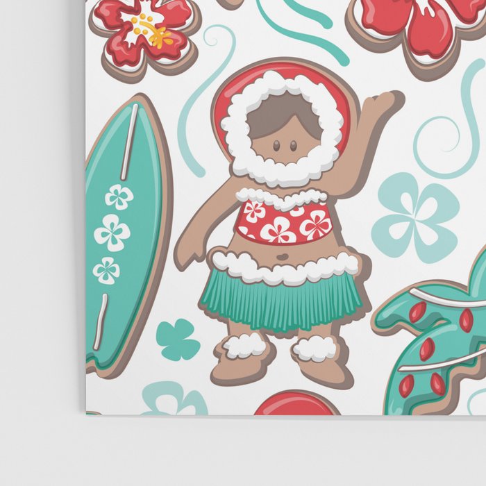 Mele Kalikimaka Hawaiian Christmas gingerbread cookies // white background Poster Gallery Image 3