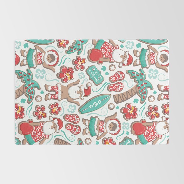 Mele Kalikimaka Hawaiian Christmas gingerbread cookies // white background Rug Gallery Image 2