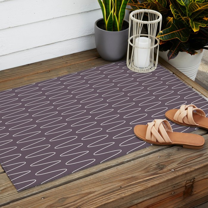 Curved Line Art in Dark Plum Outdoor Rug Gallery Image 2