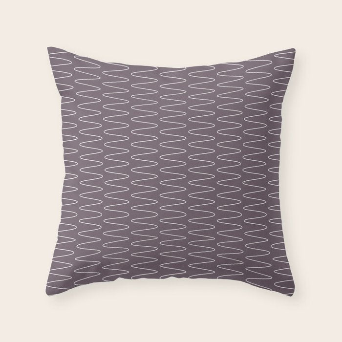 Curved Line Art in Dark Plum Throw Pillow Gallery Image 1