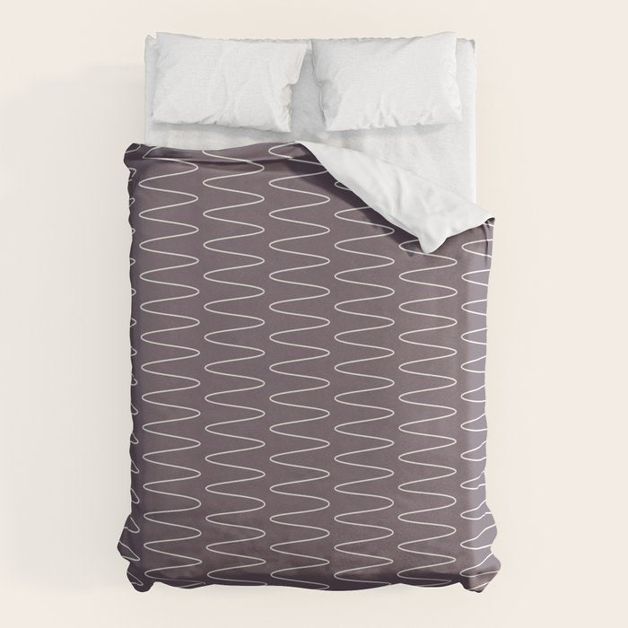 Curved Line Art in Dark Plum Duvet Cover Gallery Image 1