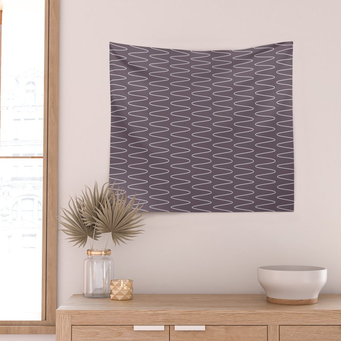 Curved Line Art in Dark Plum Wall Tapestry Gallery Image 2
