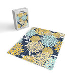 Floral Prints and Leaves, Navy Blue, Yellow, Aqua Jigsaw Puzzle Gallery Image 2