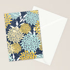 Floral Prints and Leaves, Navy Blue, Yellow, Aqua Stationery Card Gallery Image 2