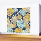Floral Prints and Leaves, Navy Blue, Yellow, Aqua Wall Mural Gallery Image 2