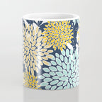 Floral Prints and Leaves, Navy Blue, Yellow, Aqua Coffee Mug Gallery Image 4
