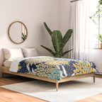Floral Prints and Leaves, Navy Blue, Yellow, Aqua Comforter Gallery Image 2