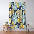 Floral Prints and Leaves, Navy Blue, Yellow, Aqua Window Curtain Gallery Image 5