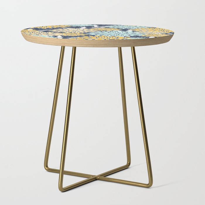 Floral Prints and Leaves, Navy Blue, Yellow, Aqua Side Table Gallery Image 1