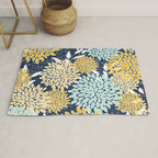 Floral Prints and Leaves, Navy Blue, Yellow, Aqua Rug Gallery Image 1