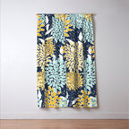 Floral Prints and Leaves, Navy Blue, Yellow, Aqua Window Curtain Gallery Image 3