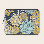 Floral Prints and Leaves, Navy Blue, Yellow, Aqua Laptop Sleeve Gallery Image 1