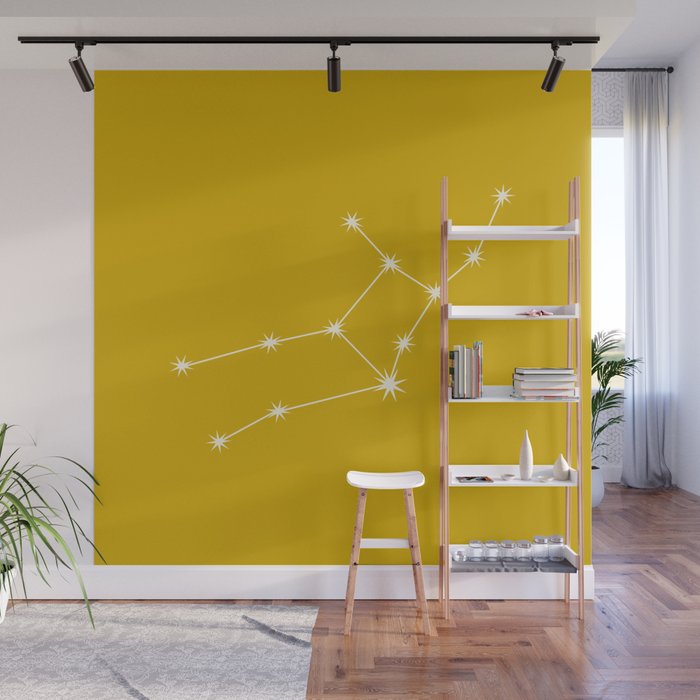 Virgo Zodiac Star Constellation Line Art Golden Yellow Wall Mural Gallery Image 1