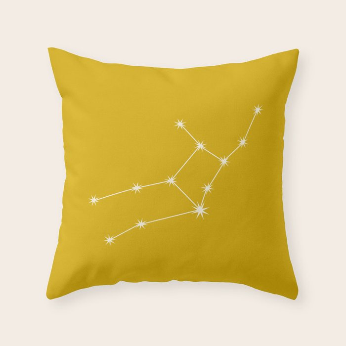 Virgo Zodiac Star Constellation Line Art Golden Yellow Throw Pillow Gallery Image 6