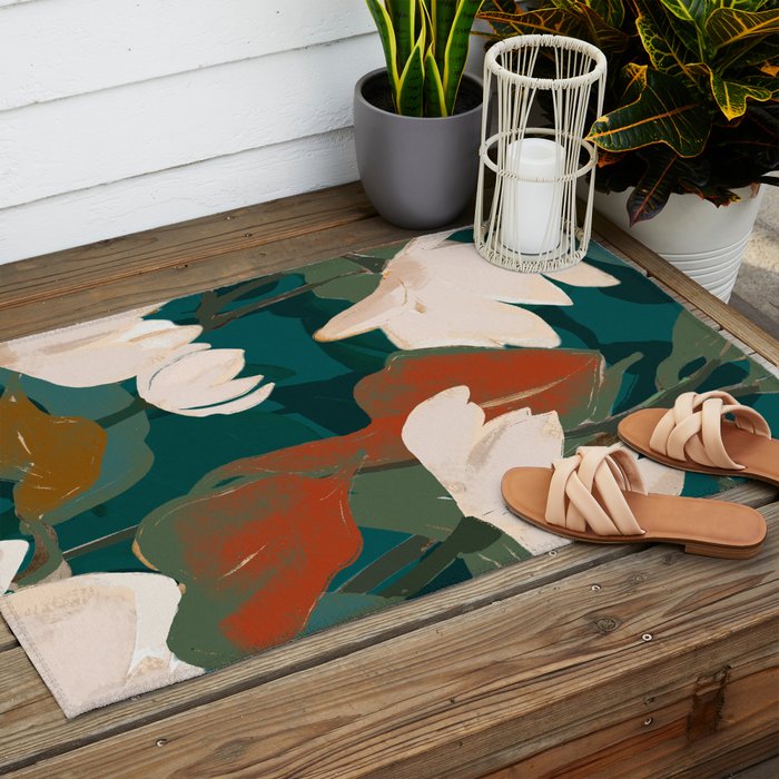 Abstract Art Garden Flowers Outdoor Rug Gallery Image 2