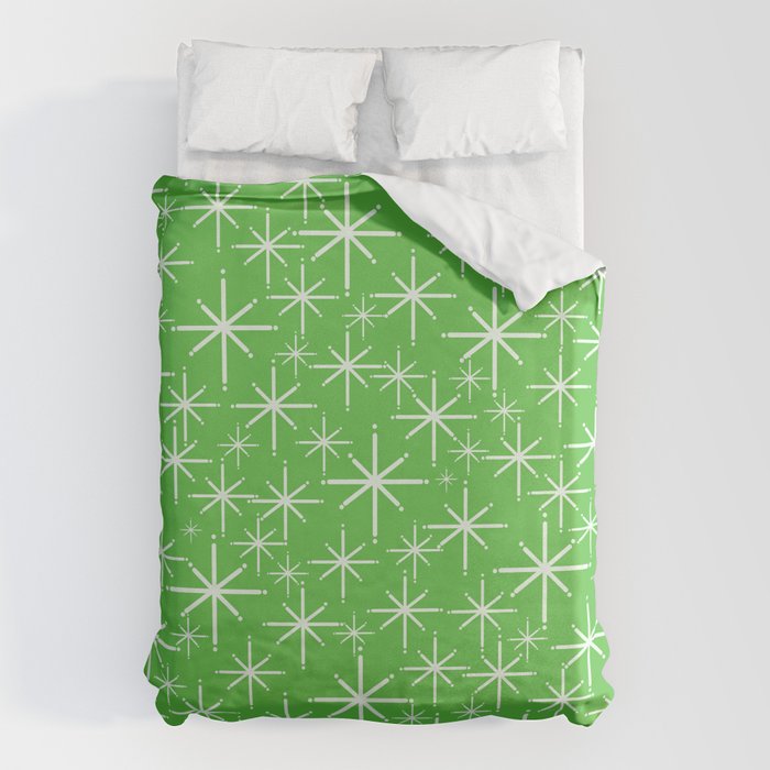 Lime Green Mid Century Modern Twinkling Stars Retro Atomic Pattern Duvet Cover Gallery Image 6