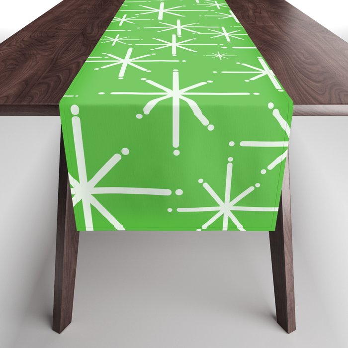 Lime Green Mid Century Modern Twinkling Stars Retro Atomic Pattern Table Runner Gallery Image 1