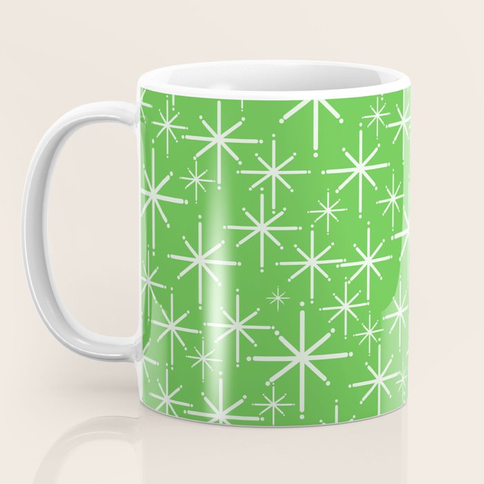 Lime Green Mid Century Modern Twinkling Stars Retro Atomic Pattern Coffee Mug Gallery Image 3
