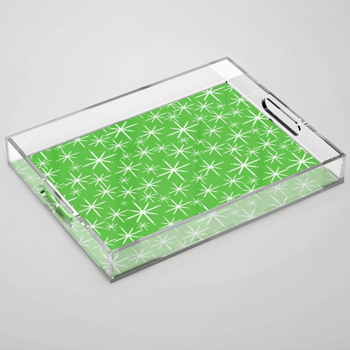 Lime Green Mid Century Modern Twinkling Stars Retro Atomic Pattern Acrylic Tray Gallery Image 1
