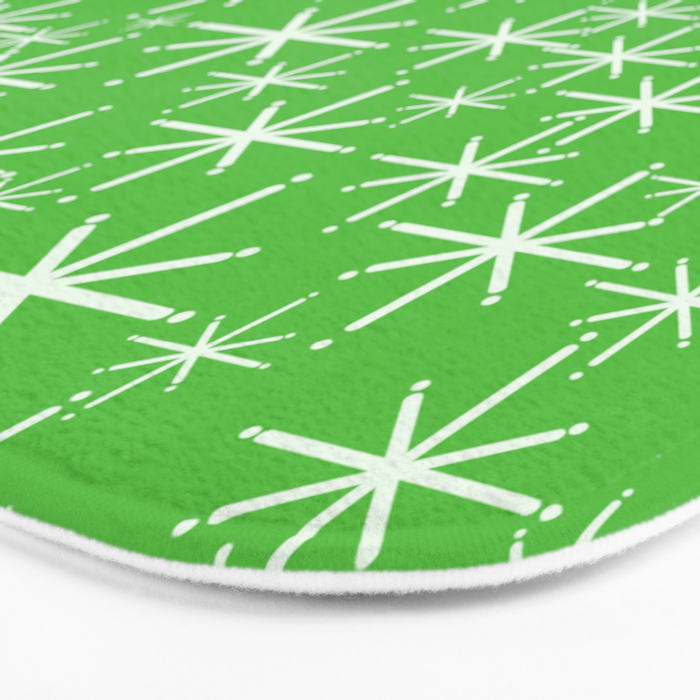 Lime Green Mid Century Modern Twinkling Stars Retro Atomic Pattern Bath Mat Gallery Image 3