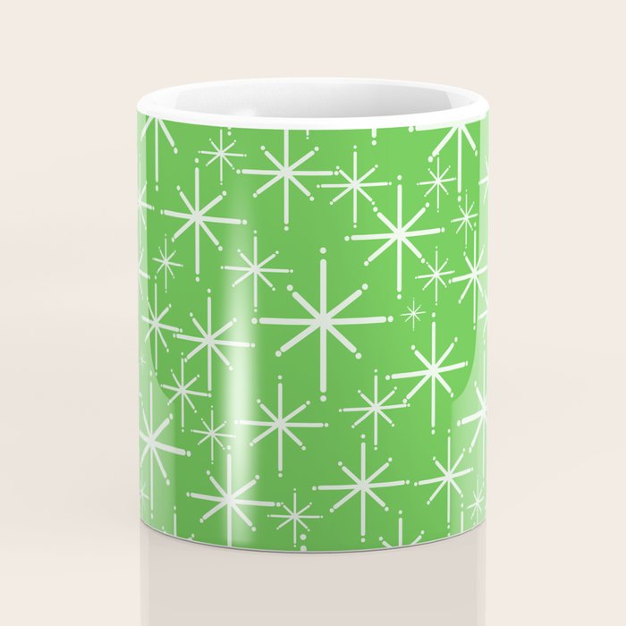 Lime Green Mid Century Modern Twinkling Stars Retro Atomic Pattern Coffee Mug Gallery Image 4