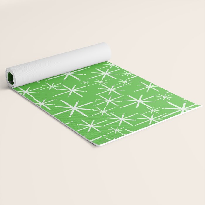 Lime Green Mid Century Modern Twinkling Stars Retro Atomic Pattern Yoga Mat Gallery Image 2