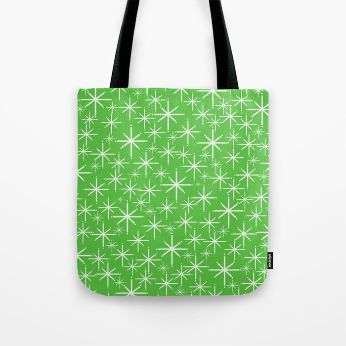Lime Green Mid Century Modern Twinkling Stars Retro Atomic Pattern Tote Bag Gallery Image 1
