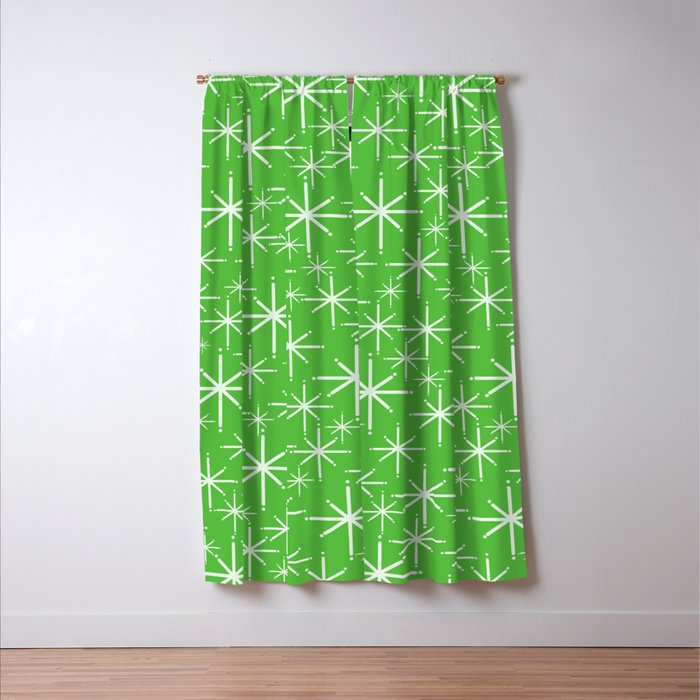 Lime Green Mid Century Modern Twinkling Stars Retro Atomic Pattern Window Curtain Gallery Image 3