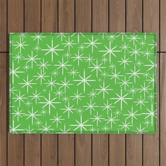 Lime Green Mid Century Modern Twinkling Stars Retro Atomic Pattern Outdoor Rug Gallery Image 1