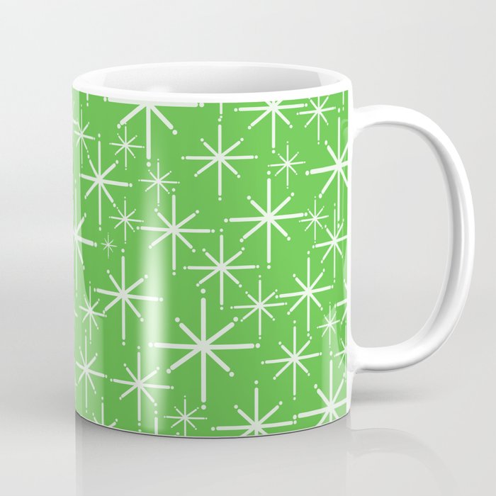 Lime Green Mid Century Modern Twinkling Stars Retro Atomic Pattern Coffee Mug Gallery Image 1