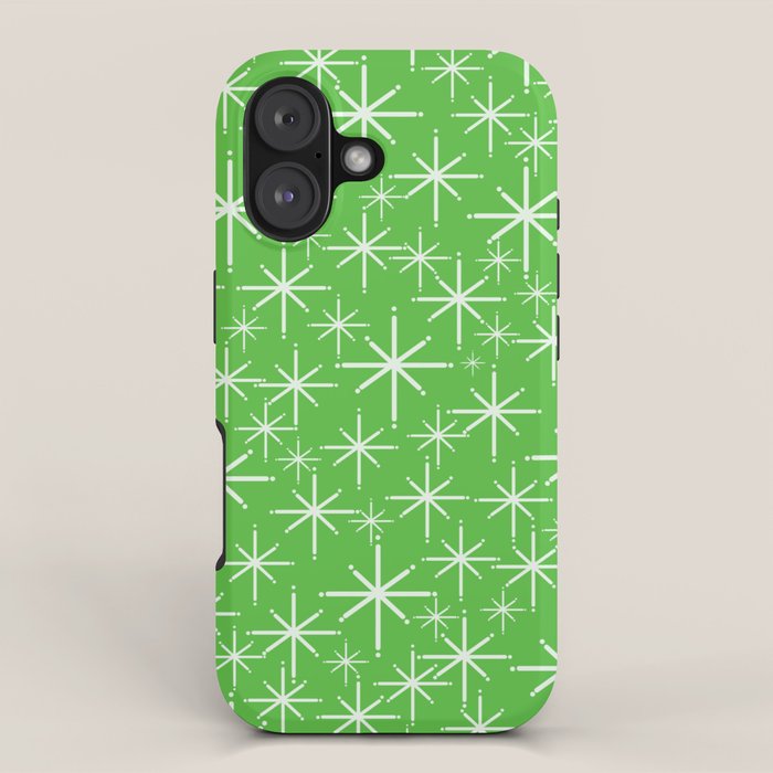 Lime Green Mid Century Modern Twinkling Stars Retro Atomic Pattern iPhone Case Gallery Image 1