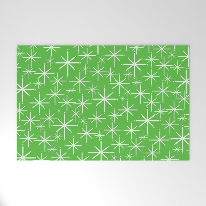 Lime Green Mid Century Modern Twinkling Stars Retro Atomic Pattern Welcome Mat Gallery Image 1
