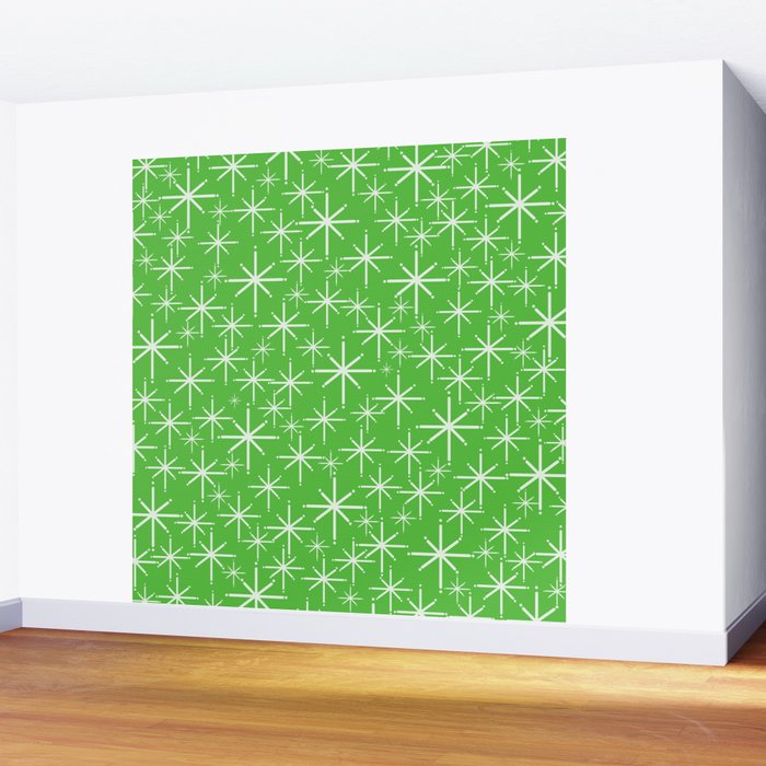 Lime Green Mid Century Modern Twinkling Stars Retro Atomic Pattern Wall Mural Gallery Image 2