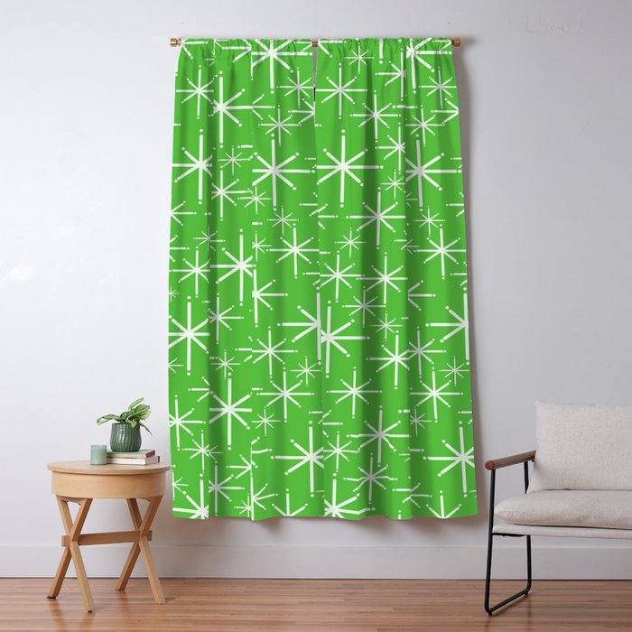 Lime Green Mid Century Modern Twinkling Stars Retro Atomic Pattern Window Curtain Gallery Image 5
