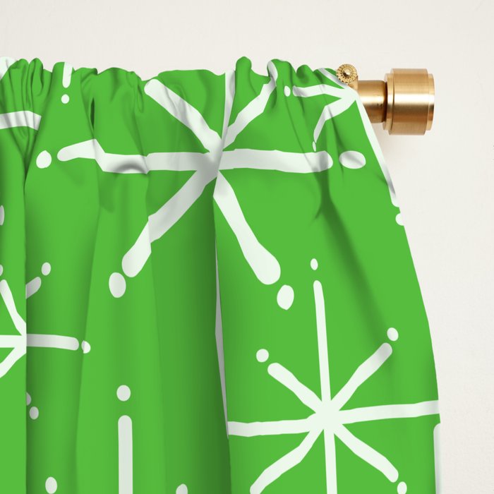 Lime Green Mid Century Modern Twinkling Stars Retro Atomic Pattern Window Curtain Gallery Image 2