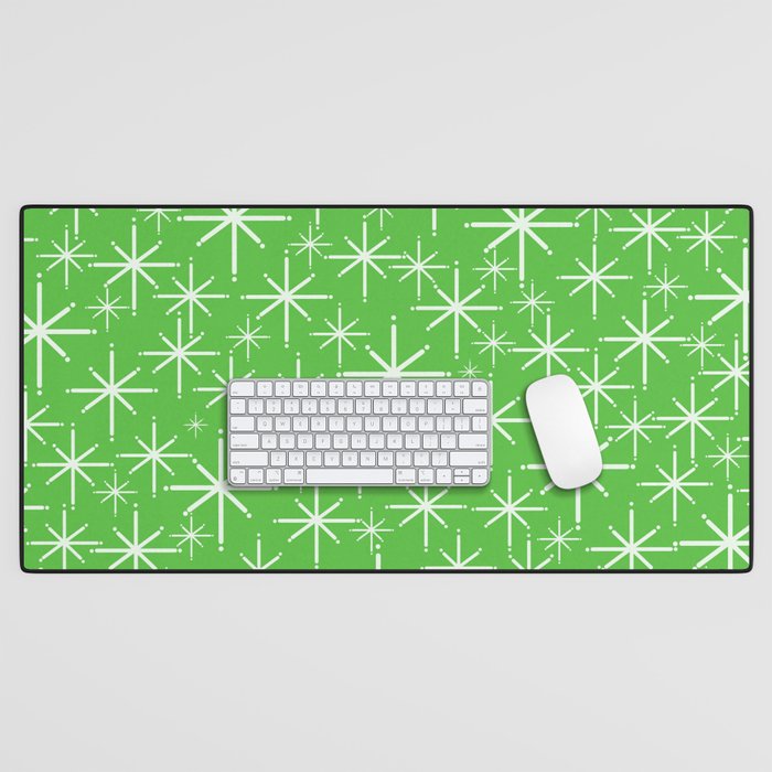 Lime Green Mid Century Modern Twinkling Stars Retro Atomic Pattern Desk Mat Gallery Image 1