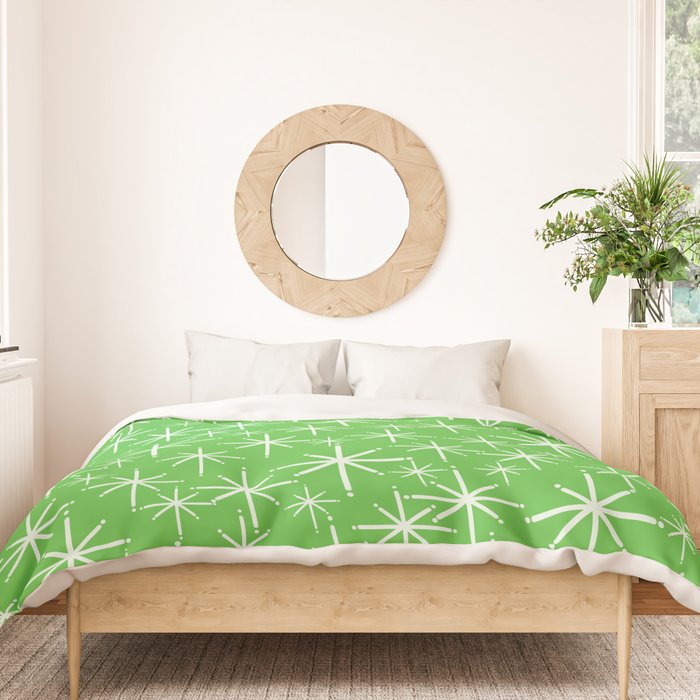 Lime Green Mid Century Modern Twinkling Stars Retro Atomic Pattern Duvet Cover Gallery Image 3