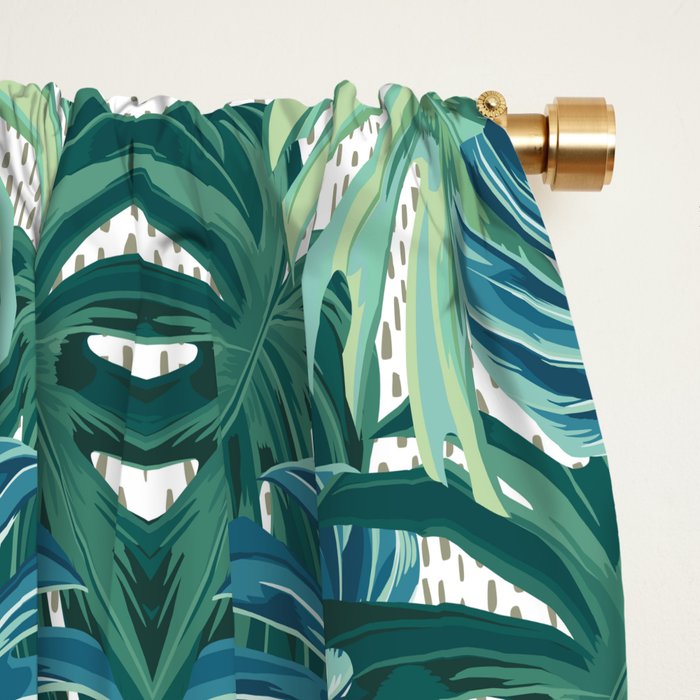 Tropical Palms, Green and Blue, Abstract Window Curtain Gallery Image 2