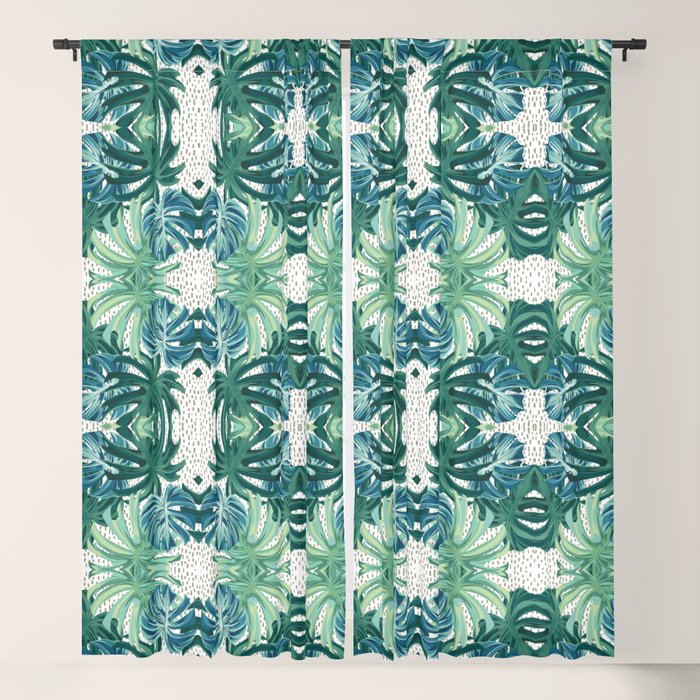 Tropical Palms, Green and Blue, Abstract Window Curtain Gallery Image 5