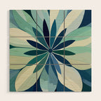 Blooming in Floral Blue and Green Wood Wall Art Gallery Image 1