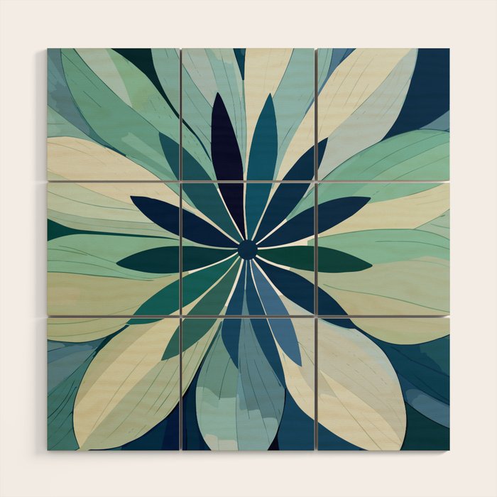 Blooming in Floral Blue and Green Wood Wall Art Gallery Image 1